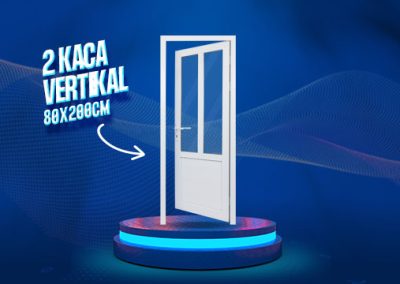 Pintu UPVC 2 Kaca Vertikal Putih