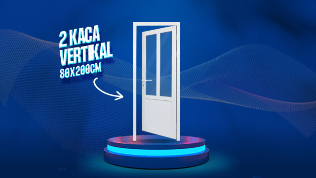 Pintu UPVC 2 Kaca Vertikal Putih