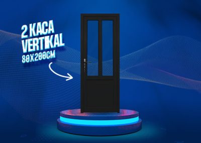 Pintu UPVC 2 Kaca Vertikal Hitam