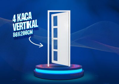 Pintu UPVC 4 Kaca Vertikal Putih